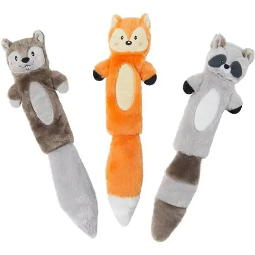 Frisco Forest Friends შიგთავსის გარეშე Skinny Plush Squeaky Dog სათამაშო