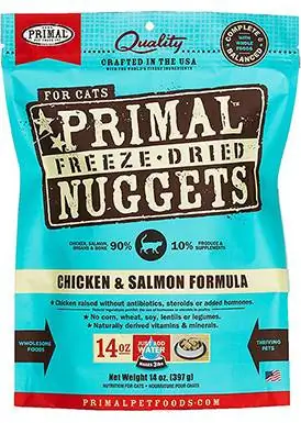 Primal kylling og laks frysetørkede nuggets