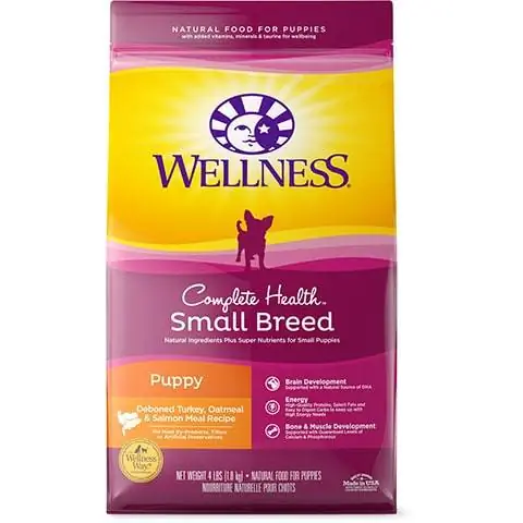 Wellness Small Breed Complete He alth Puppy Pulyka, zabpehely és lazac liszt receptje száraz kutyaeledel