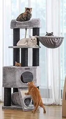 FEANDREA 55.5-hauv Faux Fleece Cat Tree & Condo