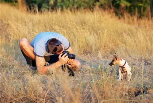 l'uomo fotografa il suo cane