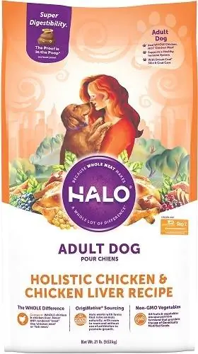 Halo holistisk kyckling & kycklinglever Torr hundmat för vuxna