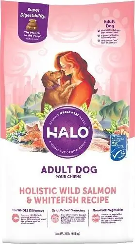 Halo Holistic жапайы лосось жана ак балык чоңдор үчүн кургак ит азыгы