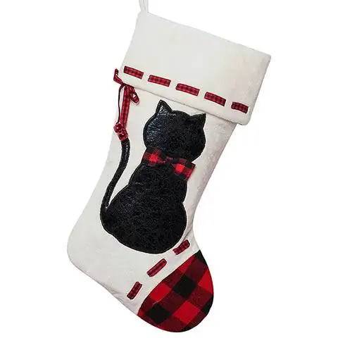 Tartan Cat Embroidered Cat Christmas Stocking