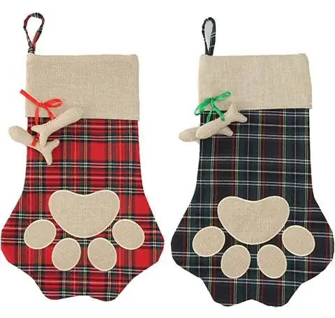 Burlap Cat Paws kerstsok, set van twee