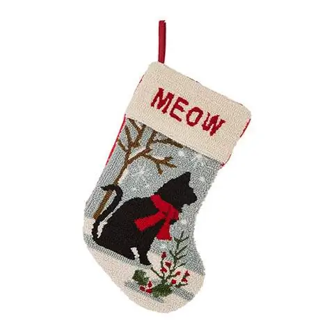 Handmade Knitted Snowy Cat Stocking