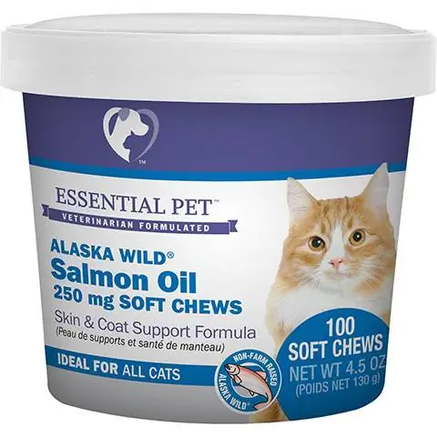 21th Century Essential Pet Alaska Wild Salmon ზეთი კანისა და ქურთუკის დამხმარე რბილი საღეჭი კატის დანამატი