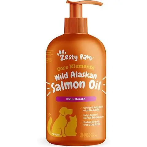 Zesty Paws Core Elements Wild Alaskan Salmon Oil հեղուկ մաշկի և վերարկուի հավելում կատուների և շների համար