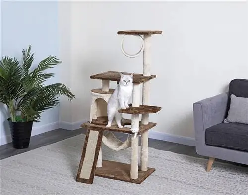 foto real do gato no Go Pet Club 53-in Faux Fur Cat Tree & Condo