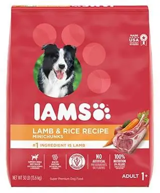 IAMS Minichunks pro dospělé jehněčí a rýžový recept na suché krmivo pro psy