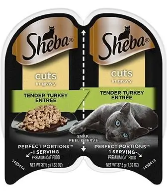 Sheba Perfect Portions Walang Grain Tender Turkey Cuts sa Gravy Entree Cat Food Trays