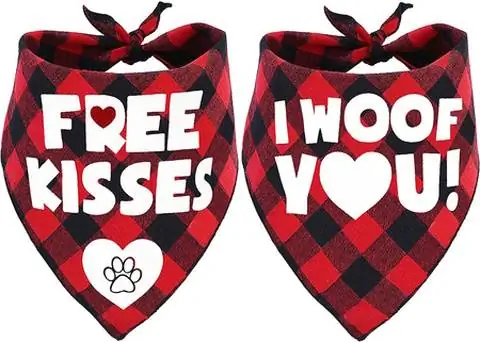 Pohshido Lot de 2 bandanas pour chien de la Saint-Valentin