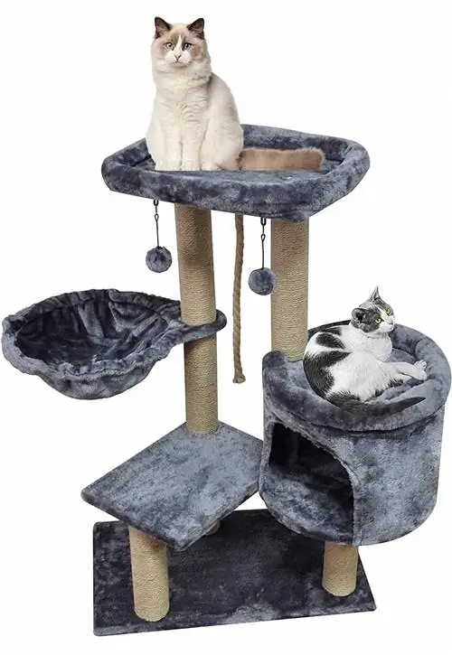 Youpet Fashion Design Cat Tree na may Cat Condo Hammock at Dalawang Kapalit na Hanging Ball