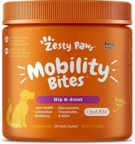 Zesty Paws Hip & Joint Mobility Bites อาหารเสริมเคี้ยวนุ่มรสเป็ดสำหรับสุนัข