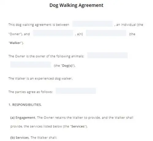 Acuerdo para pasear perros de LegalZoom