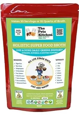 Petz Kitchen Holistic Super Food Broth One & Done Daily Greens მხარდაჭერა ძროხის არომატის კონცენტრატის ფხვნილი