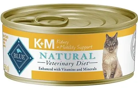 Blue Buffalo Natural Veterinary Diet K+M Kidney + Mobility Support Alimento enlatado sin cereales para gatos