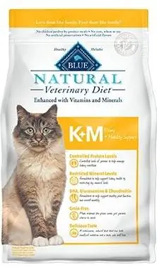 Blue Buffalo Natural Veterinary Diet K+M Ginjal + Dukungan Mobilitas Makanan Kucing Kering Tanpa Gandum