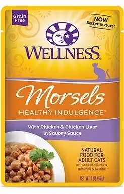 Wellness He althy Indulgence Bocados con pollo e hígado de pollo Bolsas de comida húmeda para gatos