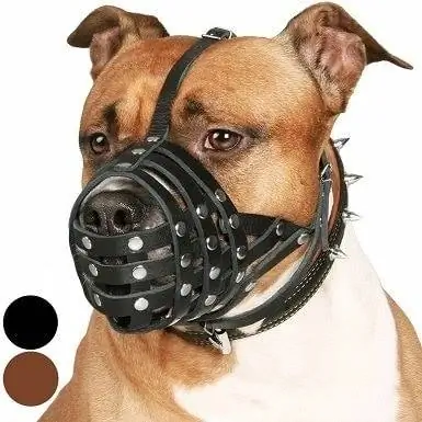 3CollarDirect Pitbull Dog Muzzle Leather Amstaff Muzzles Staffordshire Terrier Secure Basket