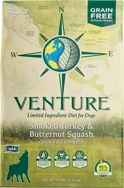 6Earthborn Holistic Venture Peru Defumado e Abóbora Butternut Dieta Limitada de Ingredientes Ração Seca Sem Grãos para Cães