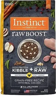 Instinct Raw Boost Recept bez žitarica s pravom piletinom i smrznutim sirovim komadima suhe hrane za pse