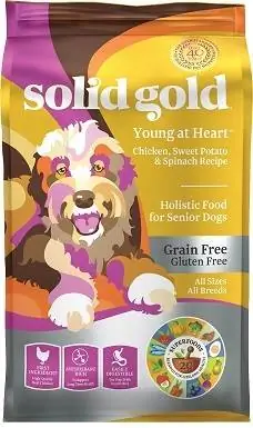 Solid Gold Young At Heart Pollo, patate dolci e spinaci Senior Recipe Cibo secco per cani senza cereali