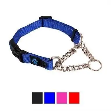 7Max en Neo Dog Gear Nylon reflecterende Martingaal hondenhalsband met ketting