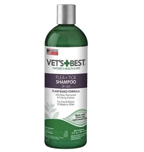 Vet's Best Plant Based Formula Flea & Tick Cat Shampoo, garrafa de 12 onças