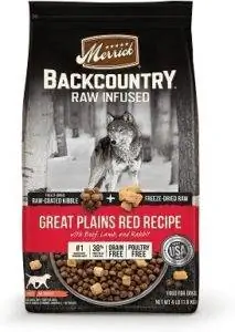 5 Merrick Backcountry lyofilizované raw Great Plains Red Recept s hovězím, jehněčím a králičím bezobilným suchým krmivem pro psy